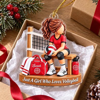 Personalized Acrylic Ornament, Seated Girl Who Loves Volleyball, Creative Gift for Daughter or Teammate