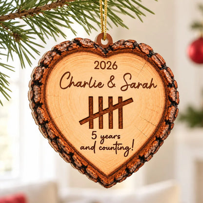 Personalized Heart Ornament, Rustic Years and Counting Anniversary Keepsake, Unique Gift for Couples