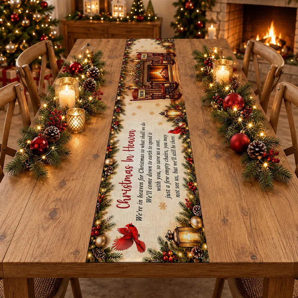 Personalized Table Runner, Warm Vintage Empty Chairs by Fireplace, Creative Remembrance Gift for Family