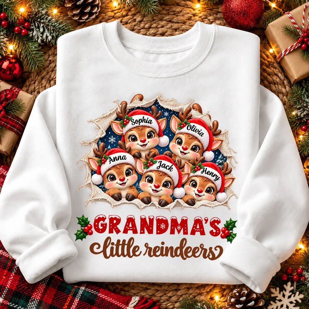 Personalized Classic Tee, Cute Reindeer Peeking Through Snow, Unique Christmas Gift for Grandma