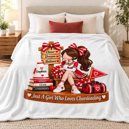 Personalized Fleece Blanket with Sitting Cheerleader, Unique Gift for Daughter or Granddaughter