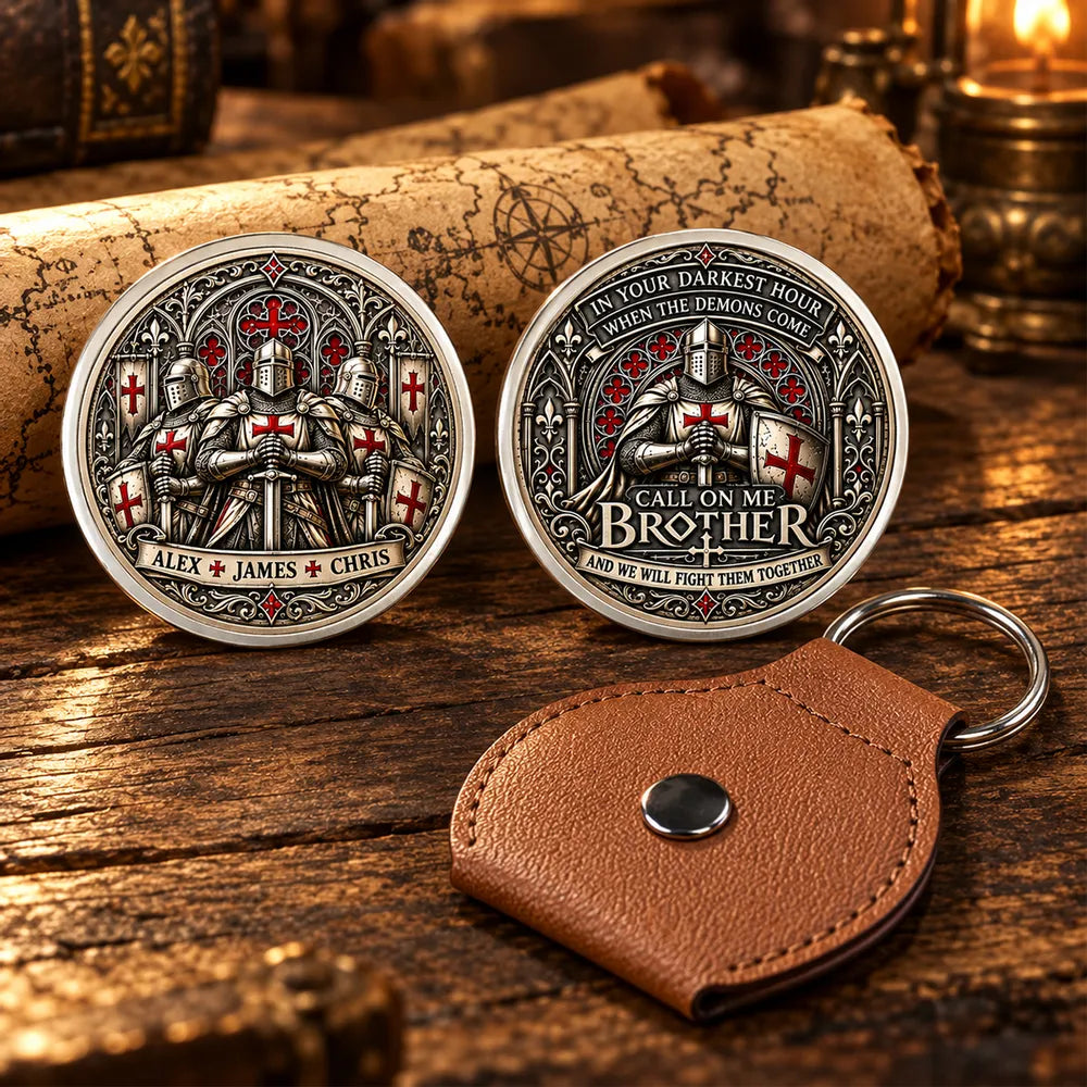 Personalized Pocket Hug with Medieval Knights Standing Together, Unique Keepsake Gift for Brother