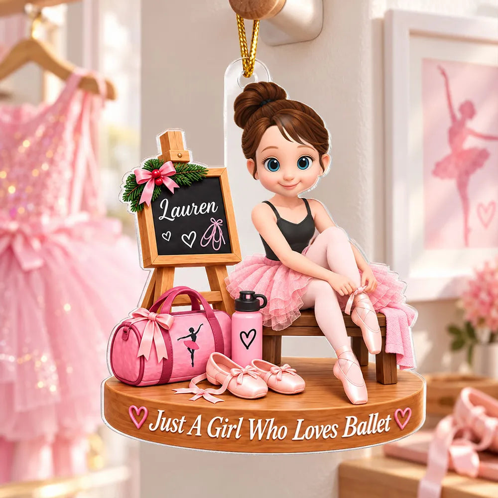 Personalized Acrylic Ornament, Seated Pink Ballerina Christmas Decor, Unique Gift for Daughter or Granddaughter