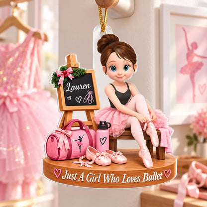 Personalized Acrylic Ornament, Seated Pink Ballerina Christmas Decor, Unique Gift for Daughter or Granddaughter