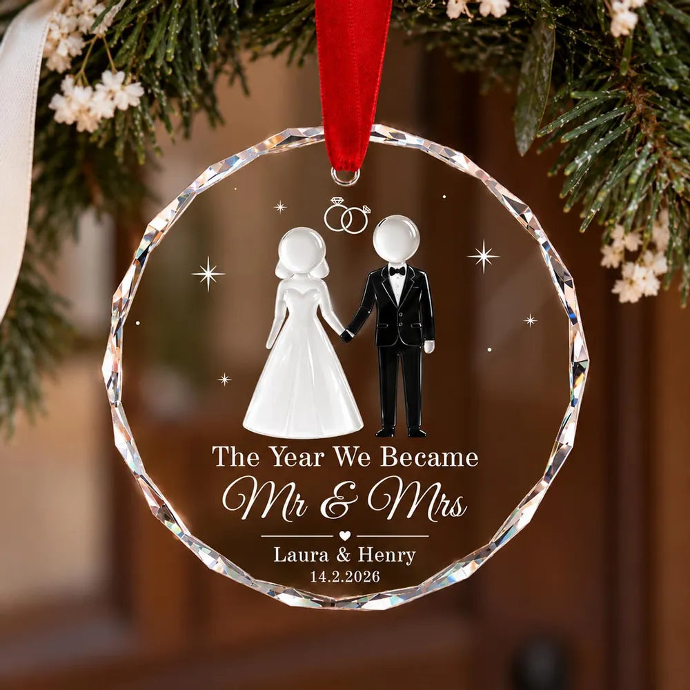 The Year We Became Mr & Mrs Personalized Crystal Ornament, Romantic Keepsake and Creative Couple Gift