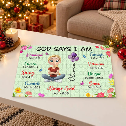 Personalized Wooden Puzzle with Bible Affirmations, Child Assembling Floral Art, Unique Creative Gift for Kids