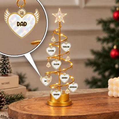 Personalized Spiral Christmas Tree Table Lamp, Warm Gold Heart Display, Unique Family Gift