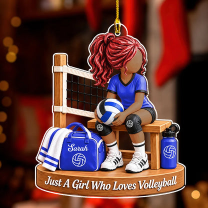 Personalized Acrylic Ornament, Seated Girl Who Loves Volleyball, Creative Gift for Daughter or Teammate