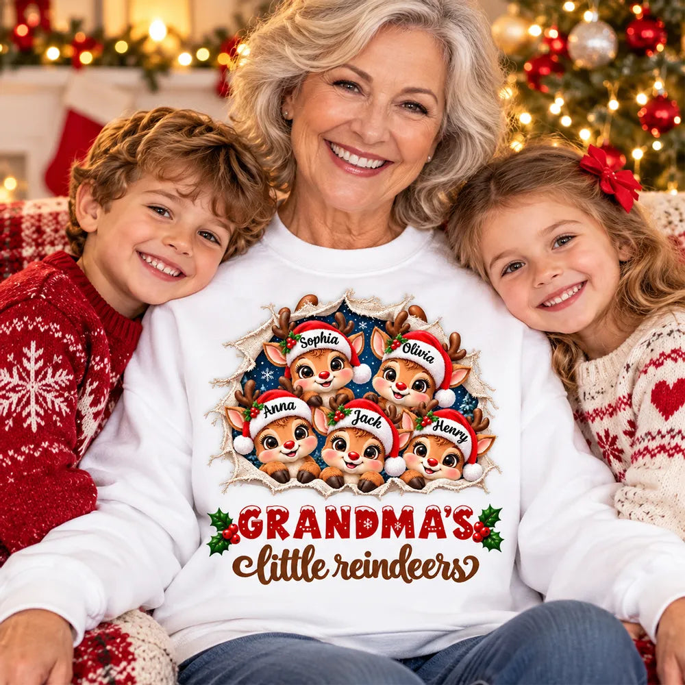 Personalized Classic Tee, Cute Reindeer Peeking Through Snow, Unique Christmas Gift for Grandma