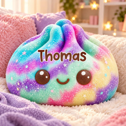 Personalized Rainbow Shaped Pillow, Cute Smiling Character Hugged by a Child, Unique Gift for Kids