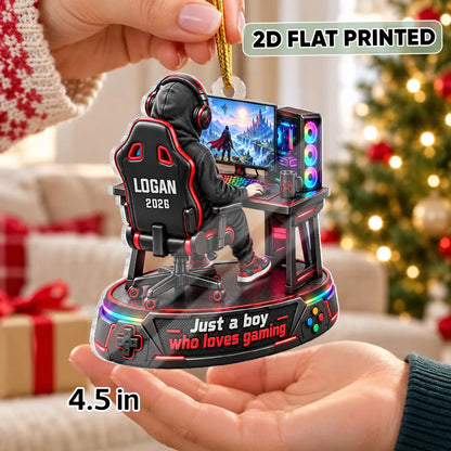 Personalized Acrylic Ornament, Boy Gaming in a Colorful Fantasy Scene, Creative Keepsake Gift for Son or Grandson