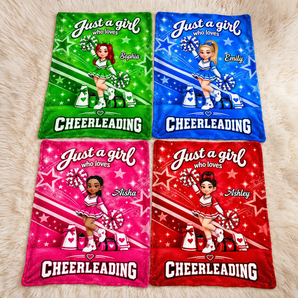 Personalized Fleece Blanket, Pink Cheerleader Raising Pom-Poms, Unique Gift for Daughter or Cheer Fan