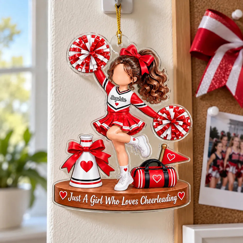 Personalized Acrylic Ornament, Cheerleader Posing with Pom-Poms, Unique Christmas Gift for Girls