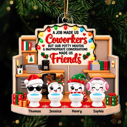 Personalized Acrylic Ornament, Colorful Cartoon Office Scene, Unique Christmas Gift for Coworkers