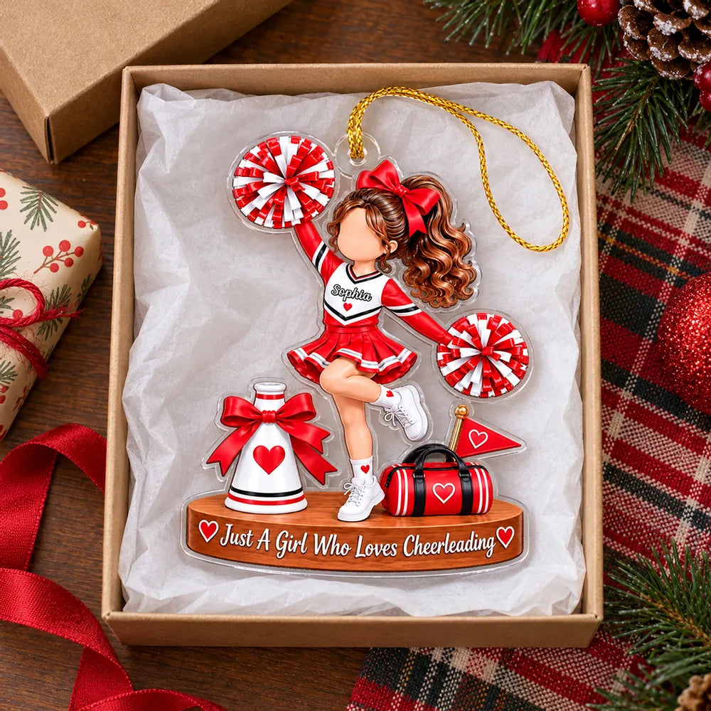 Personalized Acrylic Ornament, Cheerleader Posing with Pom-Poms, Unique Christmas Gift for Girls