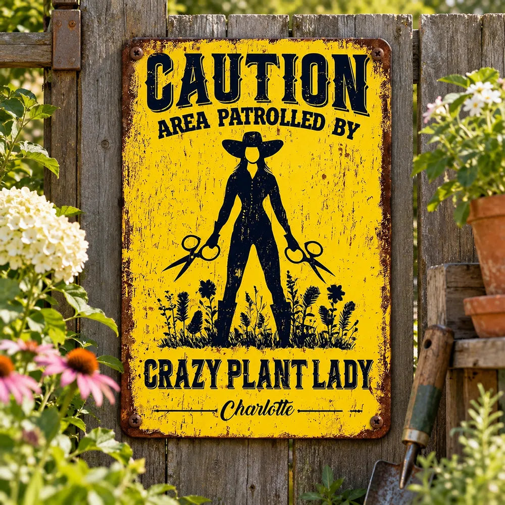 Crazy Plant Lady Rectangular Iron Sign, Vintage Gardener with Shears, Creative Gift for Plant Lovers