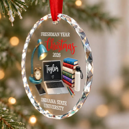 Personalized Crystal Ornament, Freshman Year Christmas Study Desk Keepsake, Unique Gift for College Student