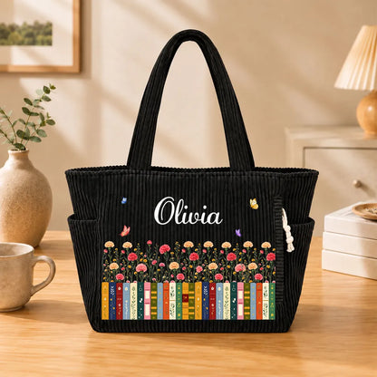 Personalized Tote Bag, Colorful Floral Bookshelf Design, Unique Gift for Book Lovers and Friends