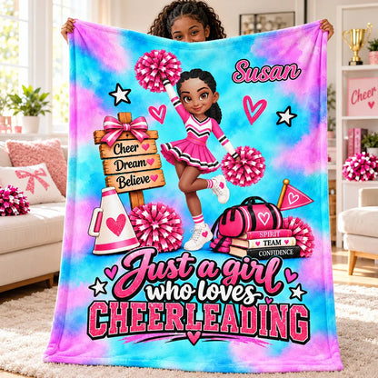 Cheerleading Fleece Blanket with Posing Cheerleader, Personalized Encouraging Creative Gift for Granddaughter