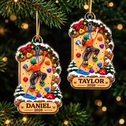 Personalized Acrylic Ornament, Rock Climber Scaling a Snowy Wall, Unique Christmas Gift for Kids