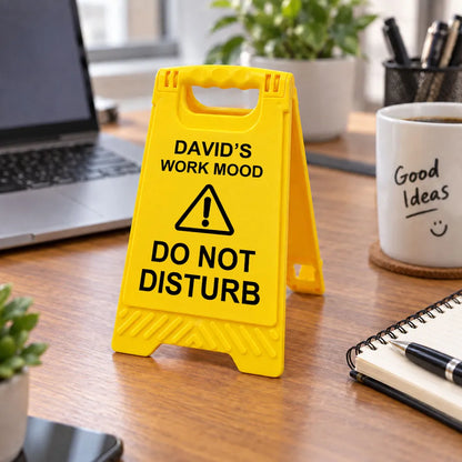 Personalized Warning Sign Phone Stand, Yellow Office Desk Decor, Unique Gift for Coworker