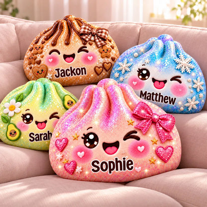 Personalized Shaped Pillow, Cute Winter Character Hugged by Smiling Kids, Unique Gift for a Cozy Bedroom
