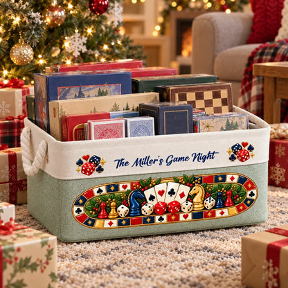 Personalized Cotton Linen Rope Basket, Family Playing Board Games, Unique Game Night Gift
