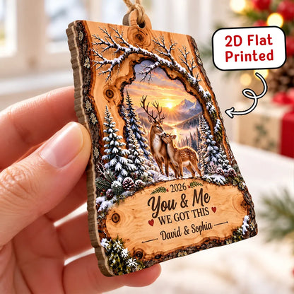Rustic Personalized Wooden Ornament with You & Me Quote and Deer Standing Together, Creative Gift for Your Partner