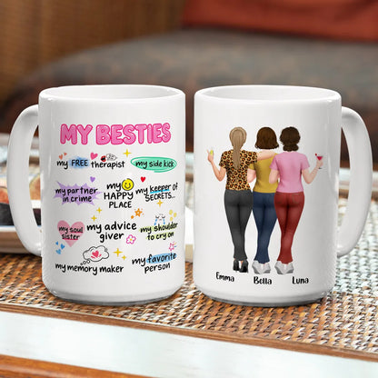 Personalized Mug, Friends Arm in Arm with Playful Pink Sayings, Unique Creative Gift for Close Friends
