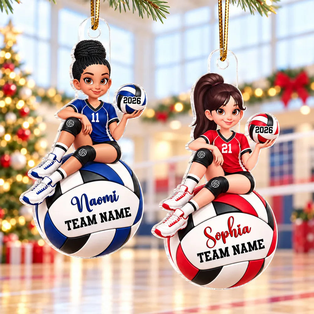 Personalized Acrylic Ornament, Seated Volleyball Player Design, Unique Christmas Gift for Daughter or Granddaughter