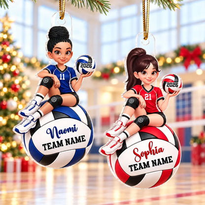 Personalized Acrylic Ornament, Seated Volleyball Player Design, Unique Christmas Gift for Daughter or Granddaughter
