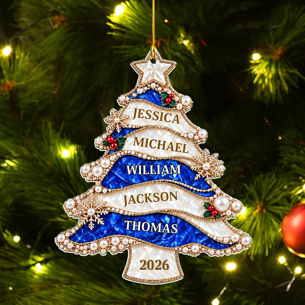 Personalized Acrylic Ornament, Jeweled Green Christmas Tree Design, Unique Family Gift and Festive Decor