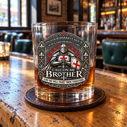 Personalized Whiskey Glass with Armored Knights, Unique Gift for Brother in Red, Black and Gold