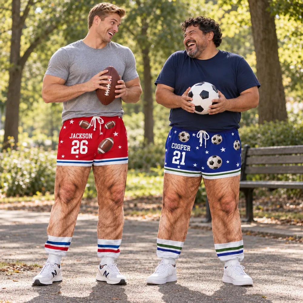 Personalized Men's Sweatpants, Funny Football and Hairy Leg Illusion, Unique Gift for Sports Fans