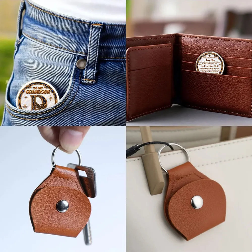 Personalized Pocket Hug with Ornate Initial and Encouraging Message, Unique Keepsake Gift for Grandson