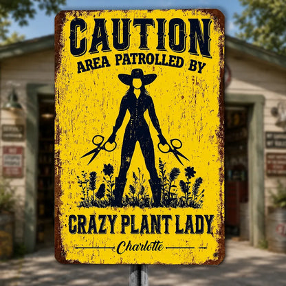 Crazy Plant Lady Rectangular Iron Sign, Vintage Gardener with Shears, Creative Gift for Plant Lovers