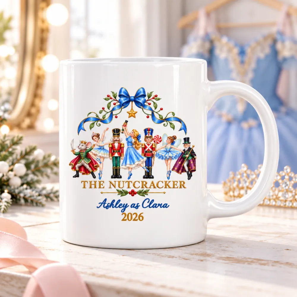 Personalized Nutcracker Crystal Ornament, Ballet Dancers Beneath a Blue Bow, Unique Christmas Gift for Dancers