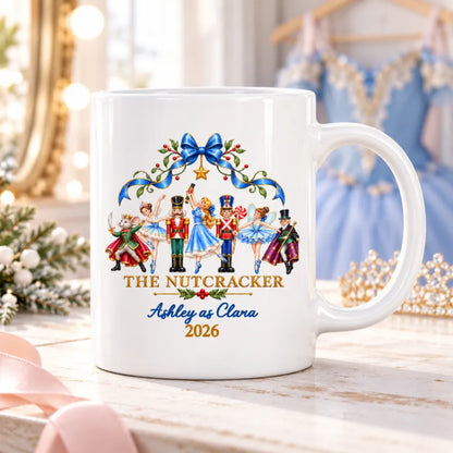 Personalized Nutcracker Crystal Ornament, Ballet Dancers Beneath a Blue Bow, Unique Christmas Gift for Dancers