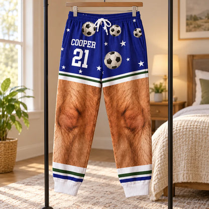 Personalized Men's Sweatpants, Funny Football and Hairy Leg Illusion, Unique Gift for Sports Fans