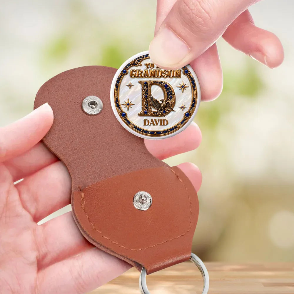 Personalized Pocket Hug with Ornate Initial and Encouraging Message, Unique Keepsake Gift for Grandson