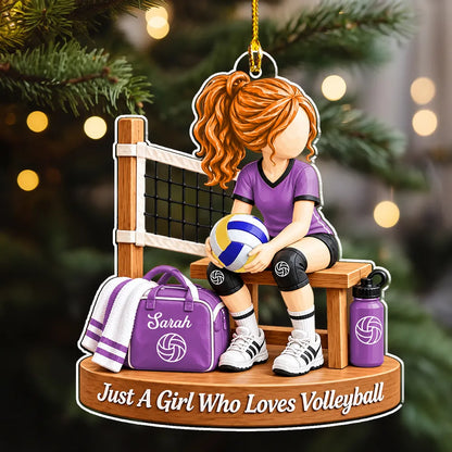 Personalized Acrylic Ornament, Seated Girl Who Loves Volleyball, Creative Gift for Daughter or Teammate