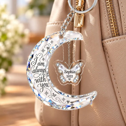 Personalized Acrylic Keychain, Crescent Moon & Butterfly Always With You Memorial, Unique Sympathy Gift