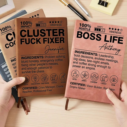 Personalized Leather Journal, Funny Definition Design Held at a Work Desk, Unique Creative Gift for Boss or Coworker