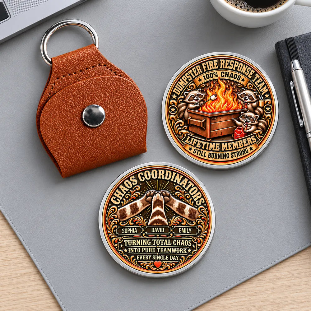 Personalized 3D Printed Pocket Hug, Raccoons Managing a Dumpster Fire, Unique Coworker Gift