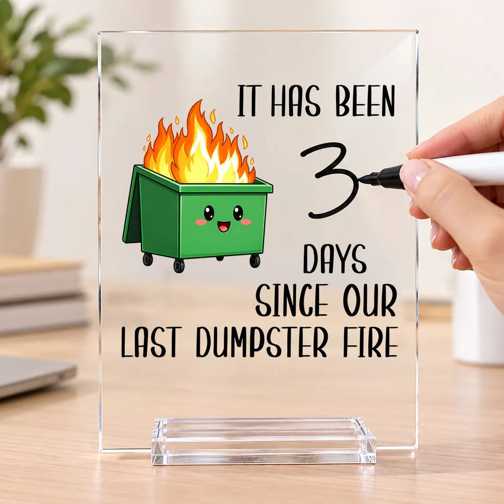 Personalized Acrylic Plaque, Green Cartoon Dumpster Fire Desk Decor, Unique Gift for Coworkers