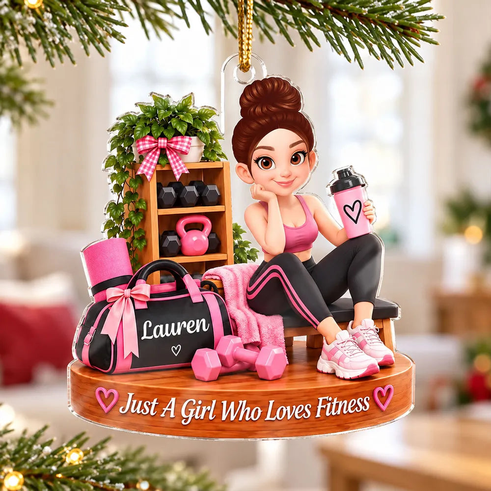 Just a Girl Who Loves Fitness Acrylic Ornament, Pink Home Gym Keepsake, Creative Gift for Wife or Best Friend