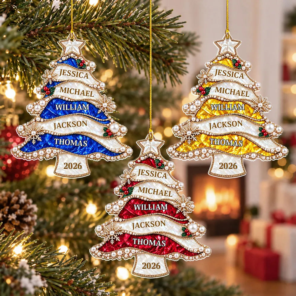 Personalized Acrylic Ornament, Jeweled Green Christmas Tree Design, Unique Family Gift and Festive Decor