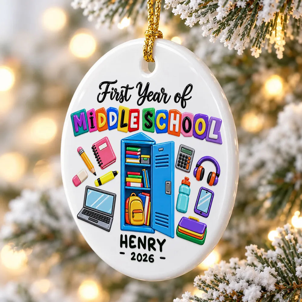 Personalized Ceramic Ornament with Colorful School Locker, Unique Christmas Gift for Middle School Students