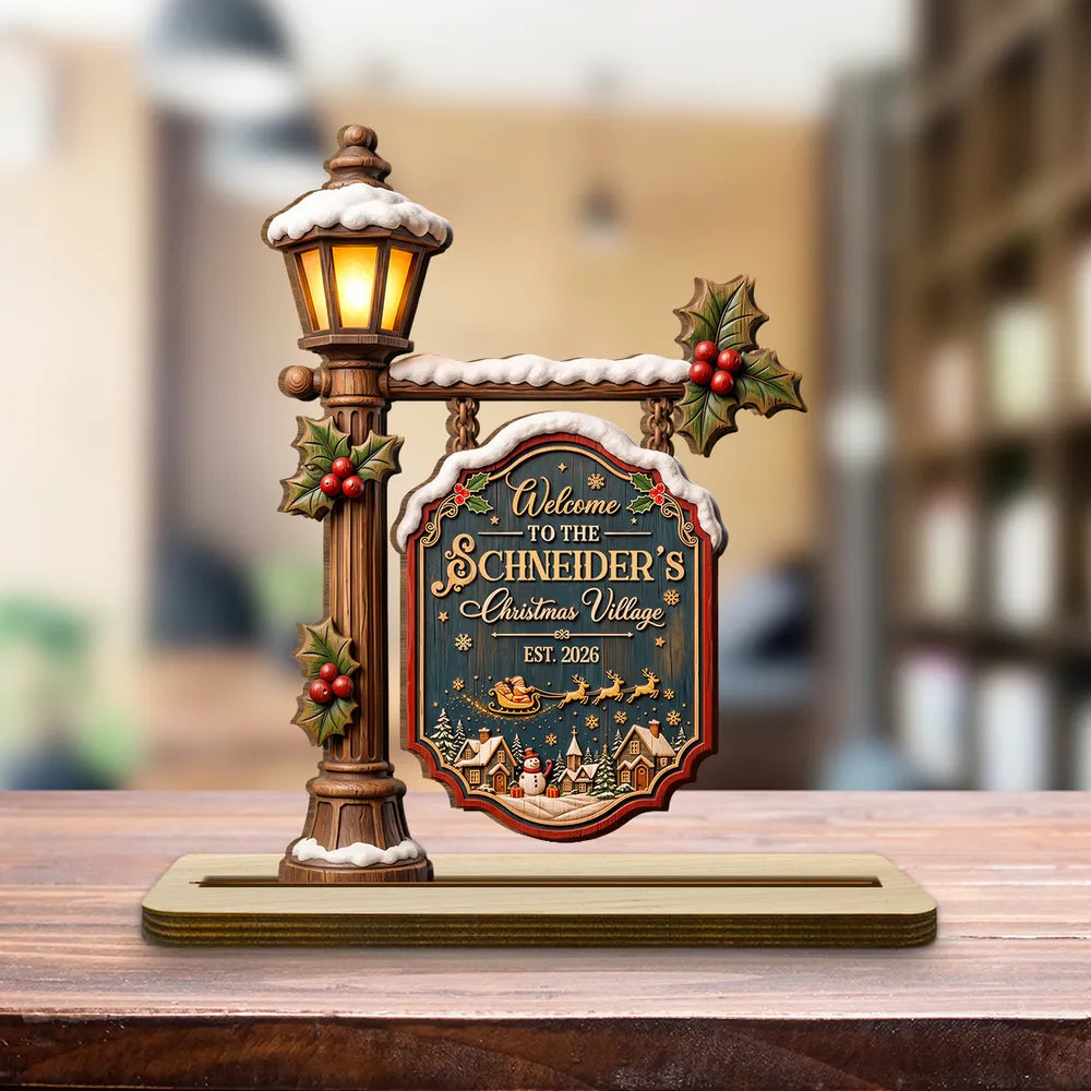 Personalized 2-Layer Wooden Plaque, Snowy Christmas Village, Unique Family Gift for Parents and Grandparents