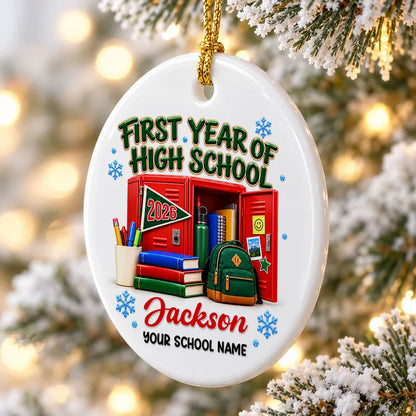 Personalized Ceramic Ornament, First Year of High School with Colorful Lockers, Unique Gift for Students